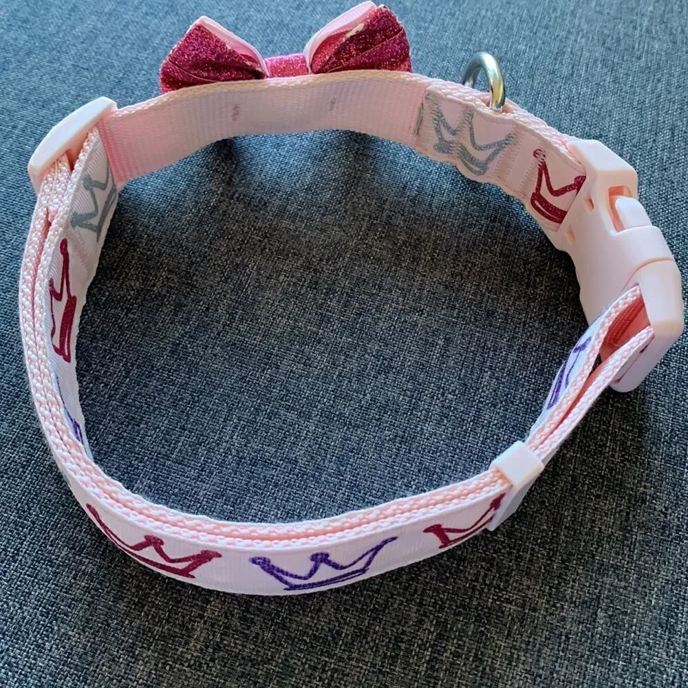 ‎Top Paw® Princess Dog Collar pink bow crown tiara gem